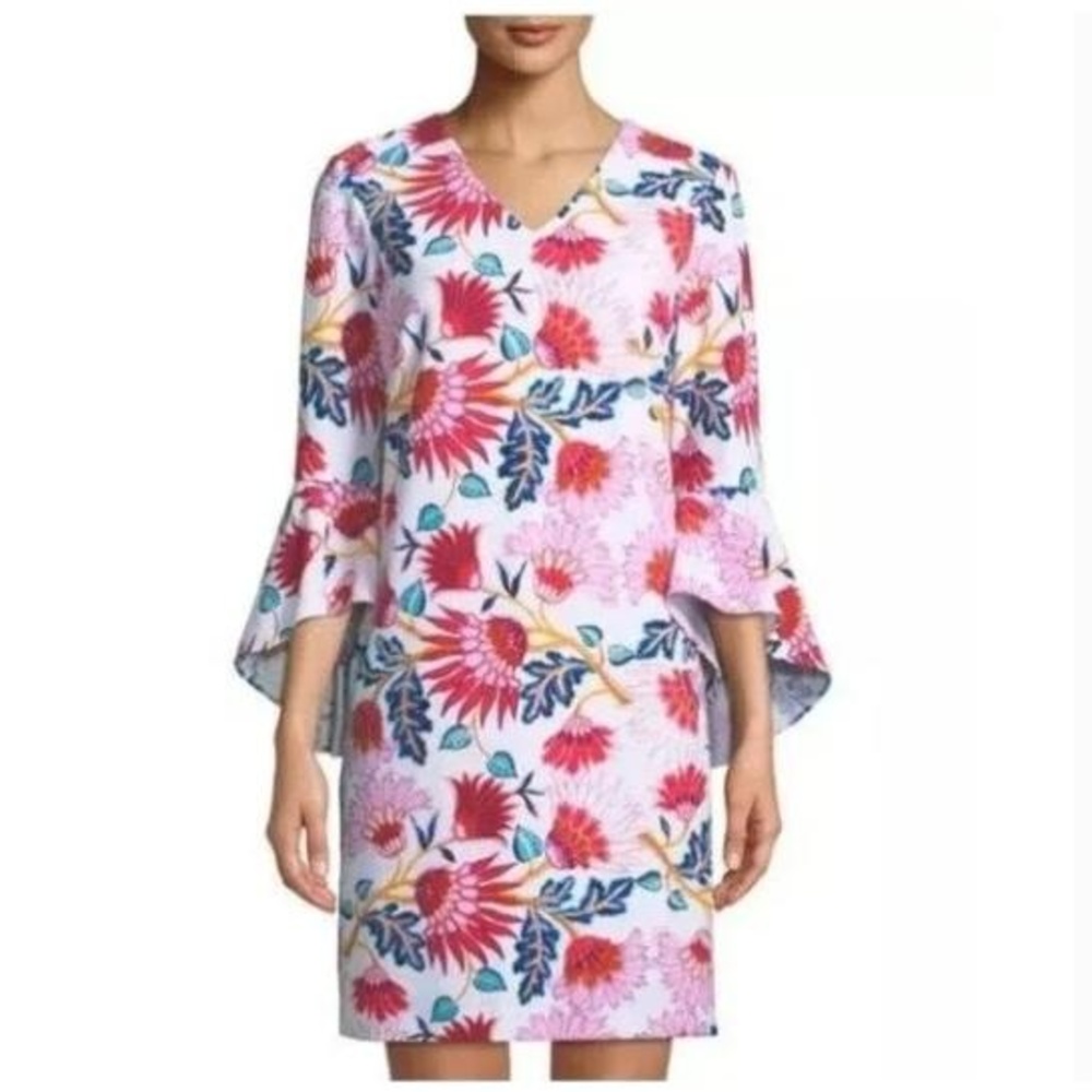Tahari Arthur S Levine Floral Paisley Bell Sleeve Shift Dress size 14 Colorful‎